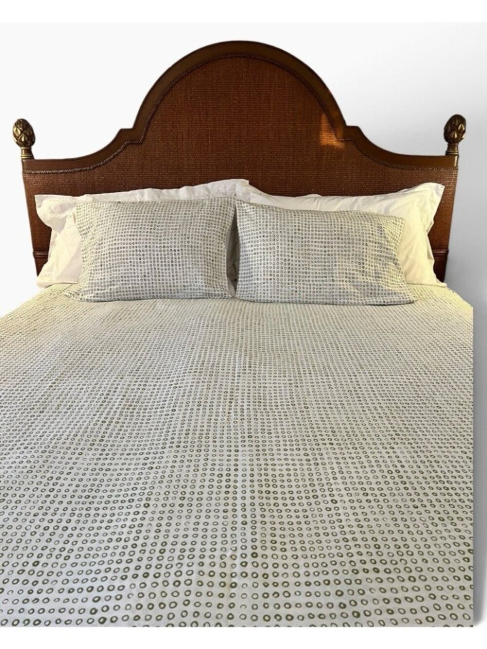 IKEA VILDRIS Queen Double Full DUVET COVER Set 2 Pillowcases Green White Circles